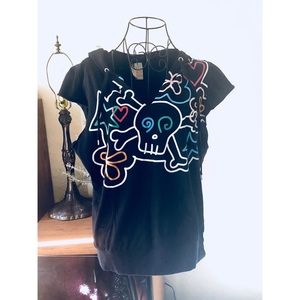 Threads Skull Cap Sleeve Hooded Sweatshirt